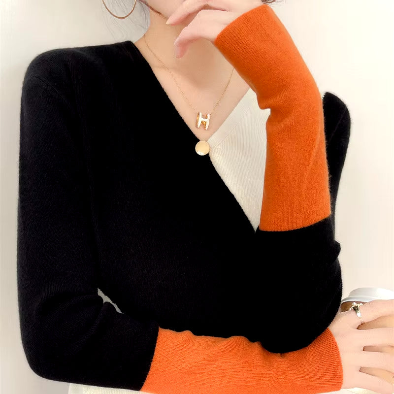 Womens Colorblock Cashmere Sweater 