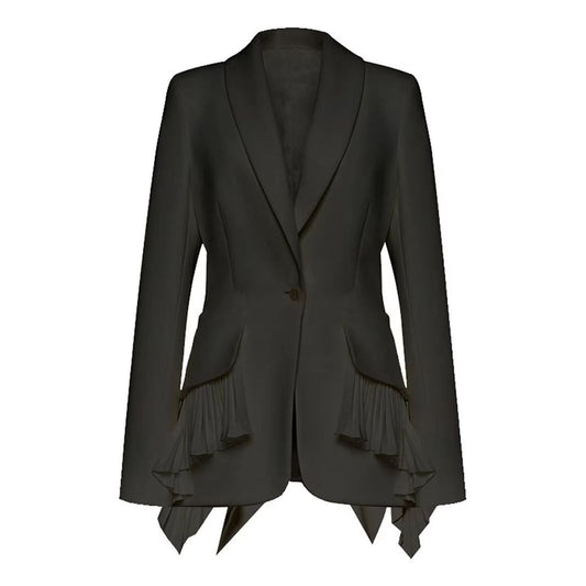 Elegant Irregular Pleated Ruffle Blazer – New Long Sleeve Jacket for Women, Fashion Trend Autumn 2024