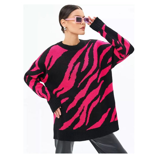  Zebra Striped Sweater – Rose