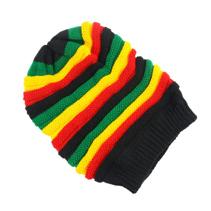 Winter Fashion | Bob Marley Jamaican Rasta Reggae Multi-Color Striped Beanie Hats for Men & Women - Unisex Hip Hop Style