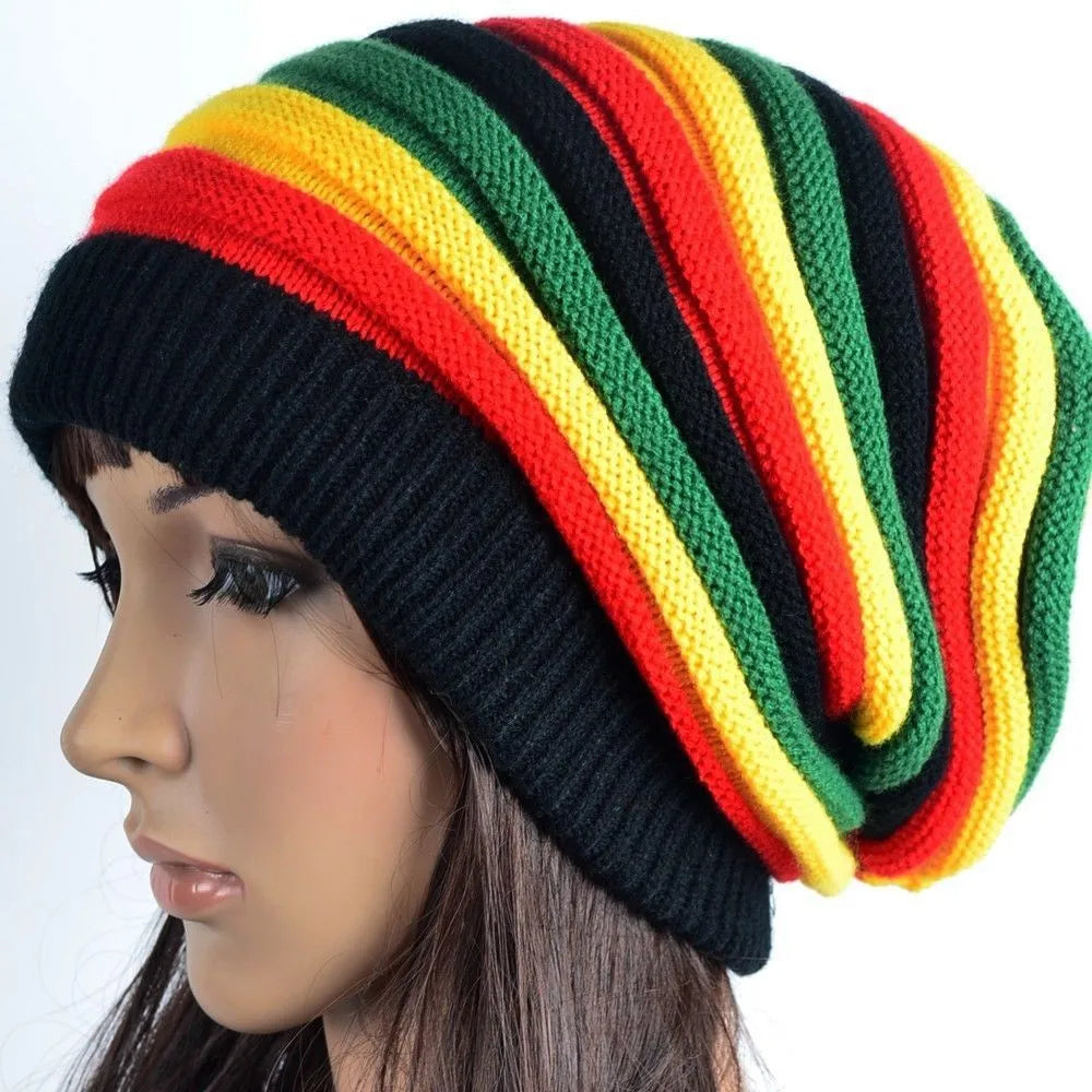 Winter Fashion | Bob Marley Jamaican Rasta Reggae Multi-Color Striped Beanie Hats for Men & Women - Unisex Hip Hop Style