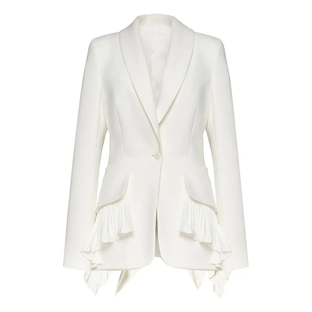 Elegant Irregular Pleated Ruffle Blazer – New Long Sleeve Jacket for Women, Fashion Trend Autumn 2024