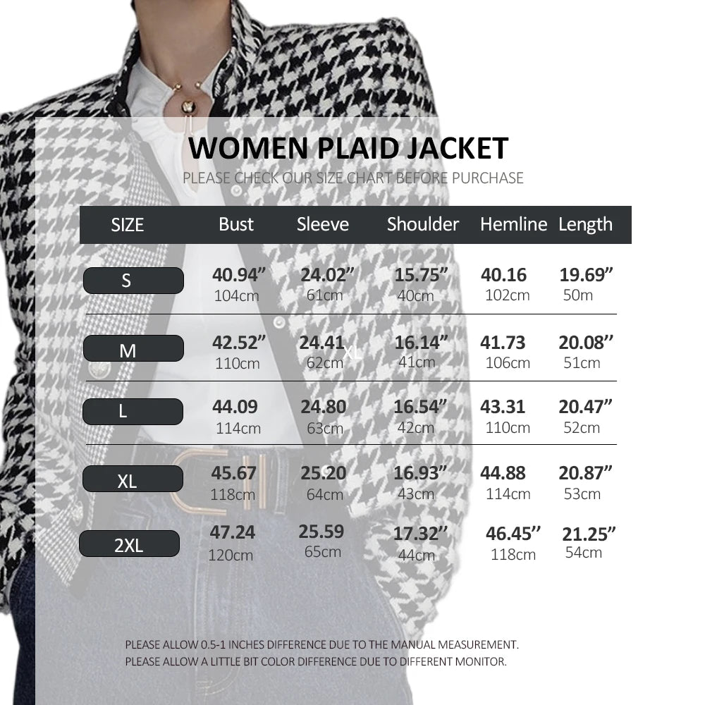 Women's Houndstooth Outerwear & Jackets | Stand Collar Long Sleeve Coats - Fall/Winter 2024