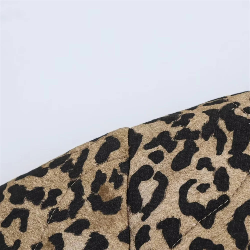 Trendy Women's Animal Print Cotton Jacket – Round Neck, Long Sleeve, Single-Breasted Fall Coat