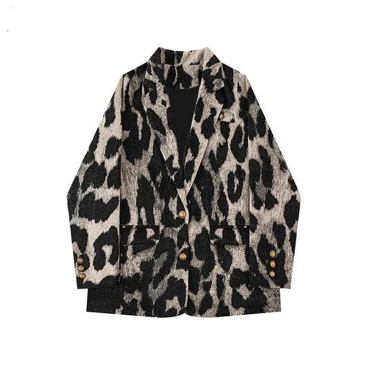 Leopard Print Women's Coat – Autumn Winter  Style Loose Blazer | Vintage Casual Suit Jacket