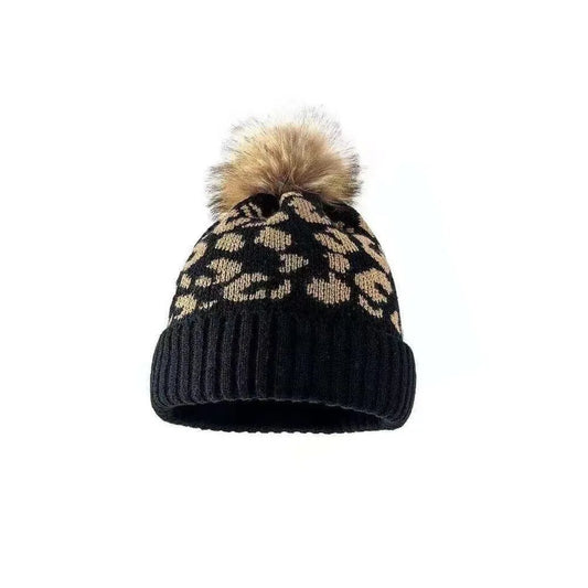 Leopard  Knitted Warm Thick Fashion beannie Black 