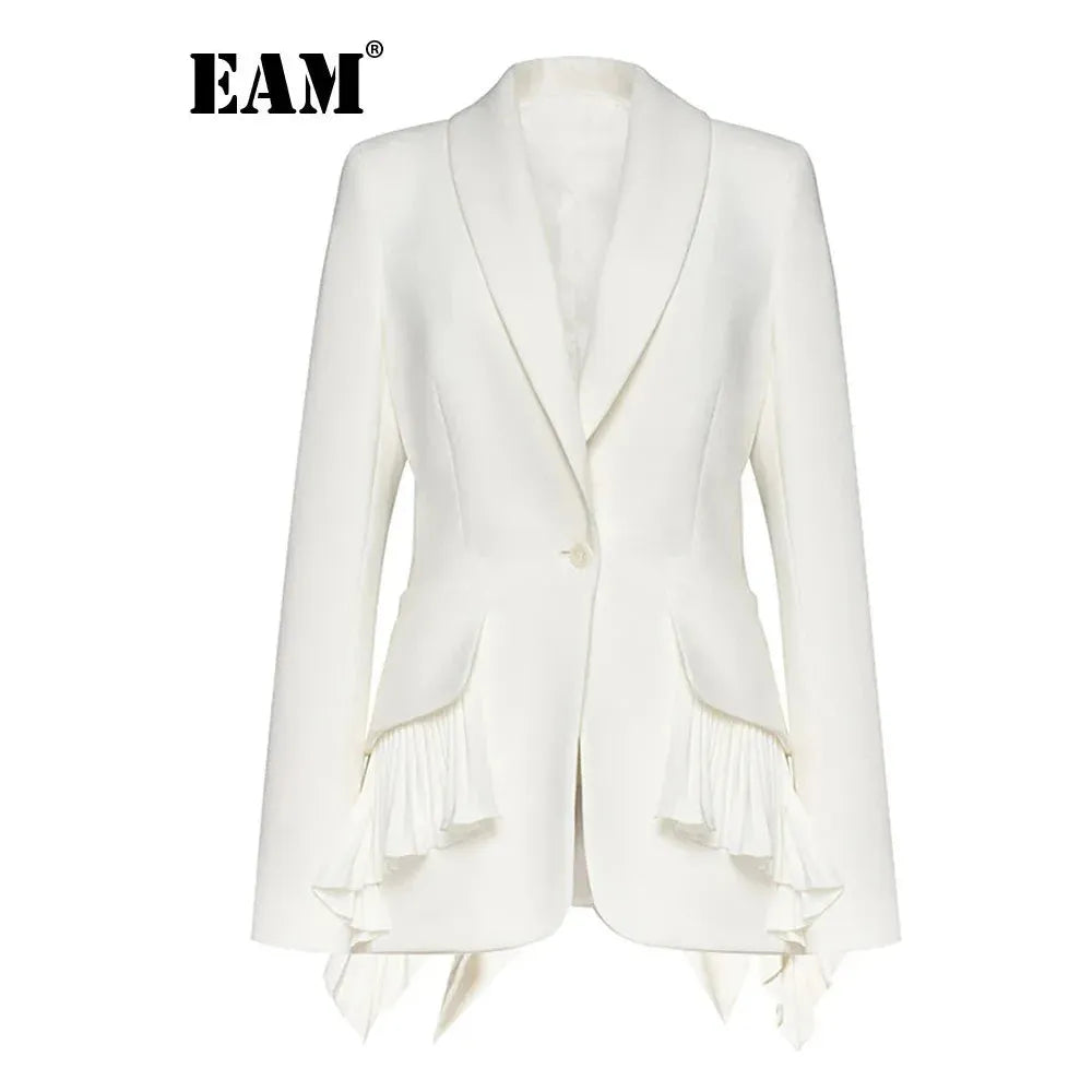 Elegant Irregular Pleated Ruffle Blazer – New Long Sleeve Jacket for Women, Fashion Trend Autumn 2024