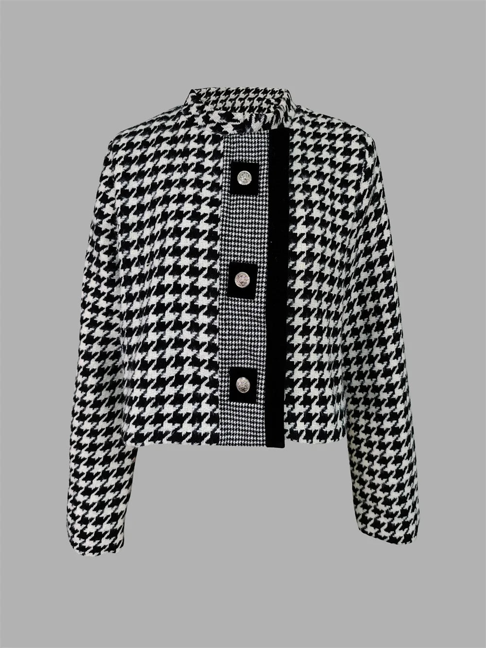 Women's Houndstooth Outerwear & Jackets | Stand Collar Long Sleeve Coats - Fall/Winter 2024