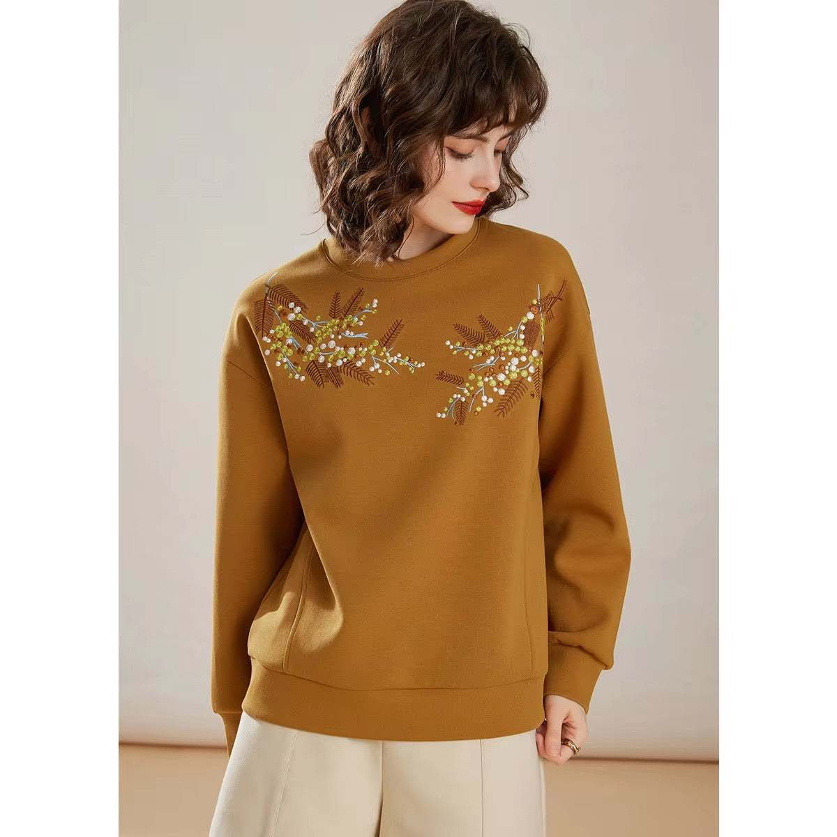 2024 Women's Hoodie – Casual Loose Fit Round Neck Long Sleeve Pullover with Trendy Contrast Color Embroidery