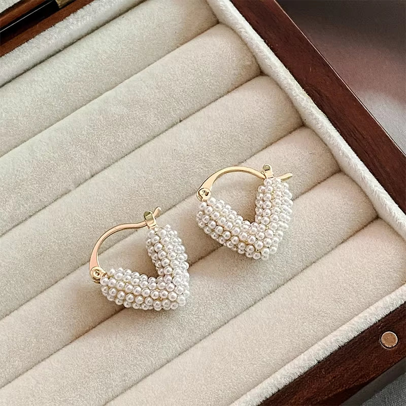 New Trend Pearl Heart Shaped Hoop Earrings | Unique, Elegant & Versatile Luxury Accessories for Women